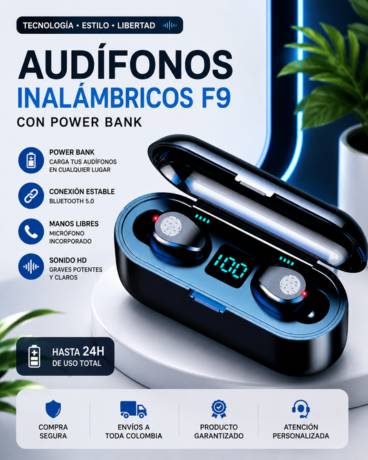 Audífono Inalámbricos F9 Con Power Bank